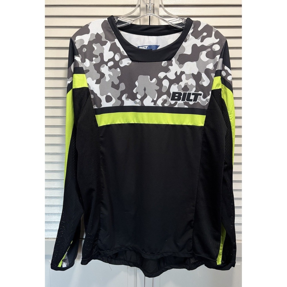 BILT Jersey Shirt Mens Medium Gray/Black Camo Motocross Dirt Bike Long Sleeve